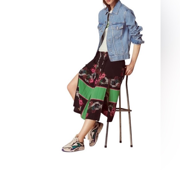 Sandro Pleated Midi Floral Print Black Skirt - Picture 3 of 11